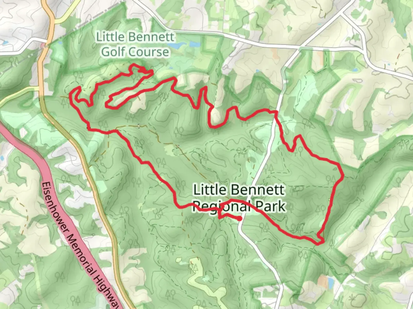 An image depicting the trail Mound Builder, Sidewinder Trail and Browning Run Trail Loop and its surrounding area.