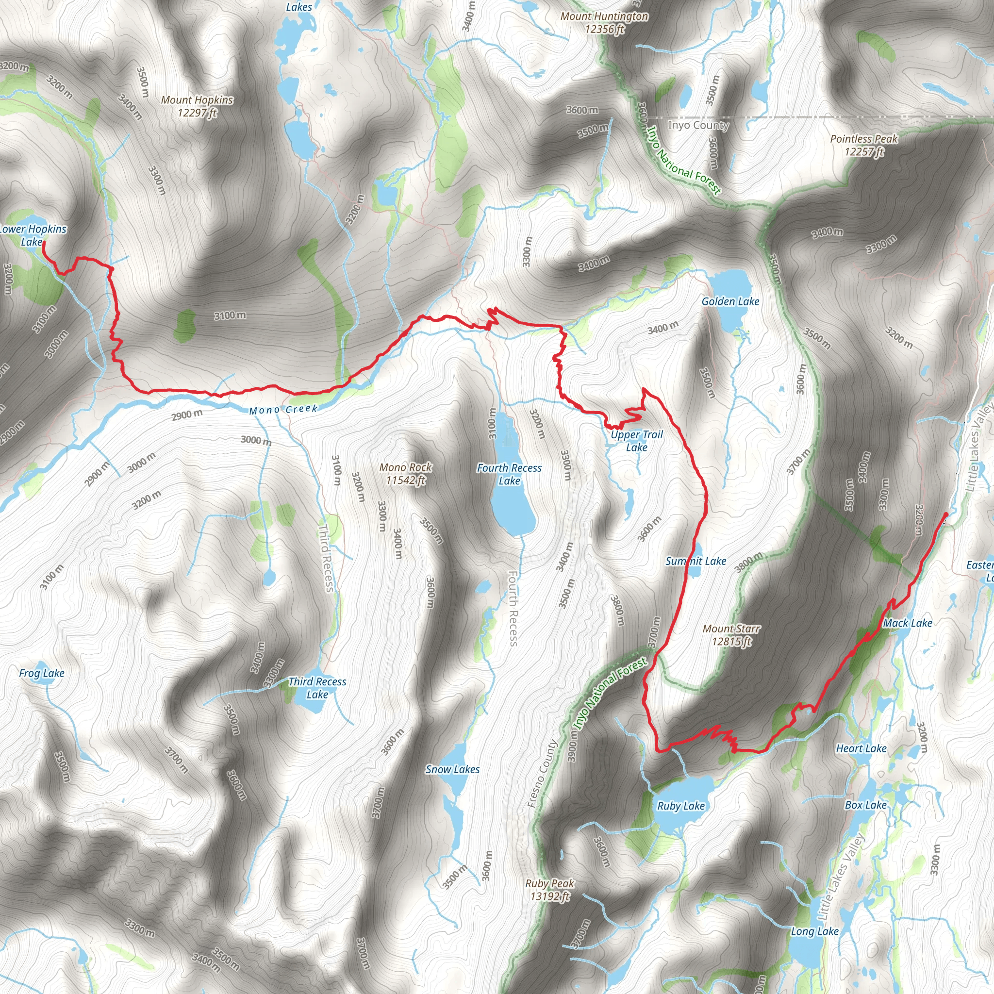 Lower Hopkins Lake via Mono Creek Trail mobile static map