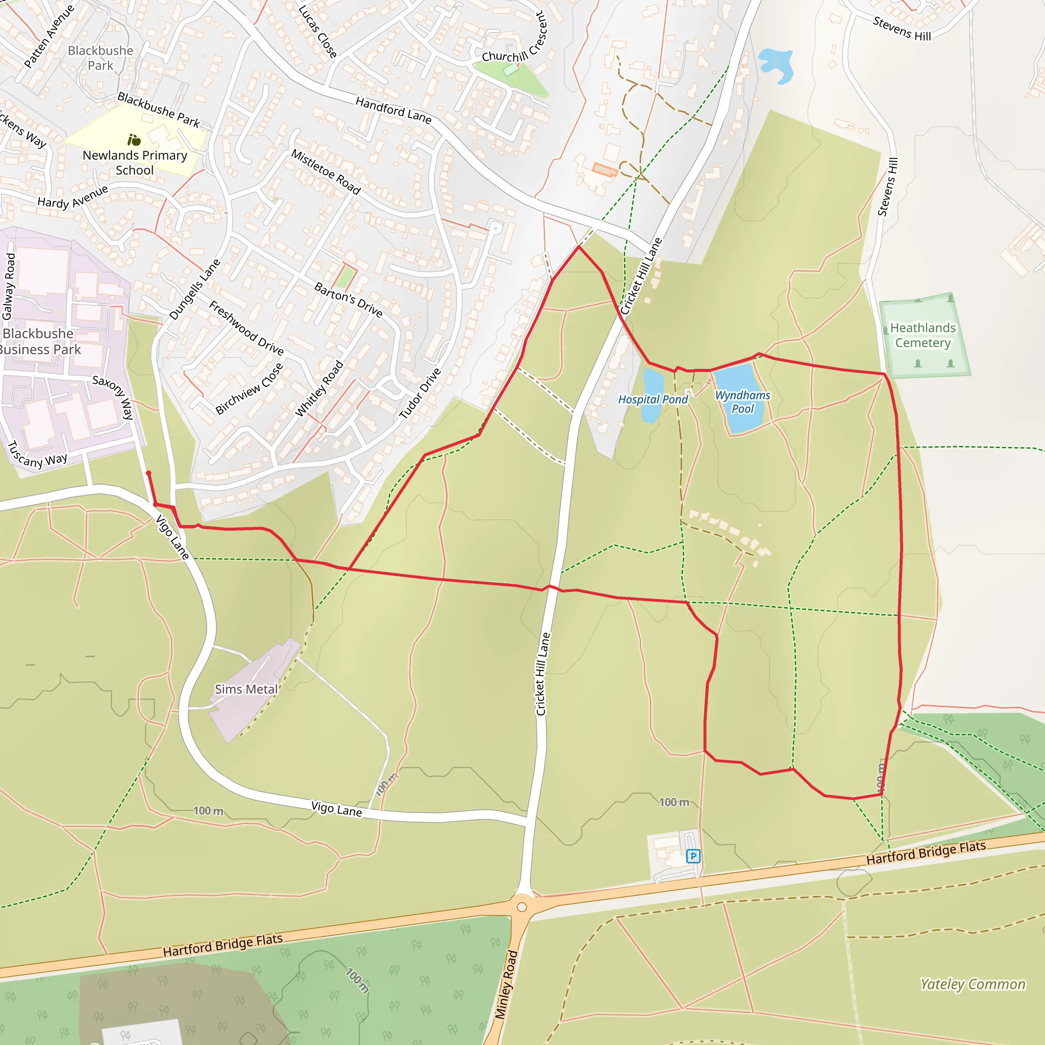 Wybdhams Pool and Heathlands Cemetery Loop mobile static map