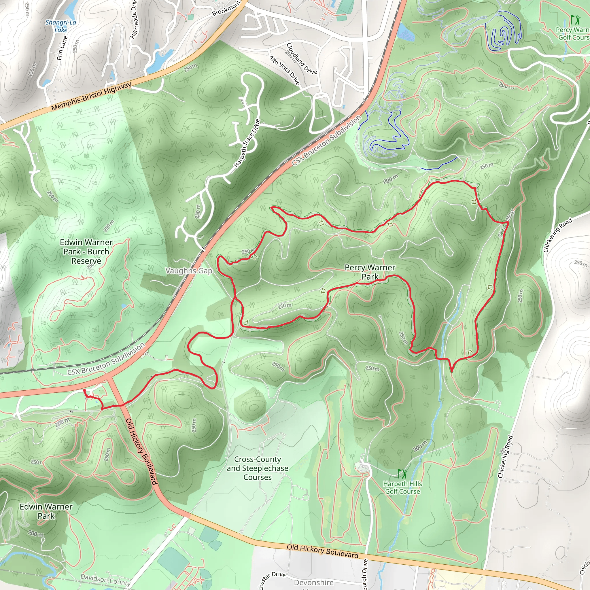 Percy Warner Park - Mossy Ridge Trail mobile static map