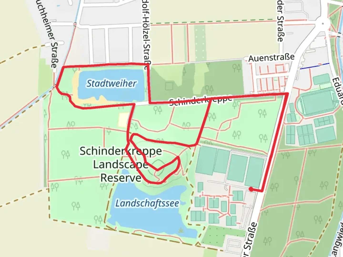 An image depicting the trail Schuttberg via Emmy-Walther-Straße and its surrounding area.