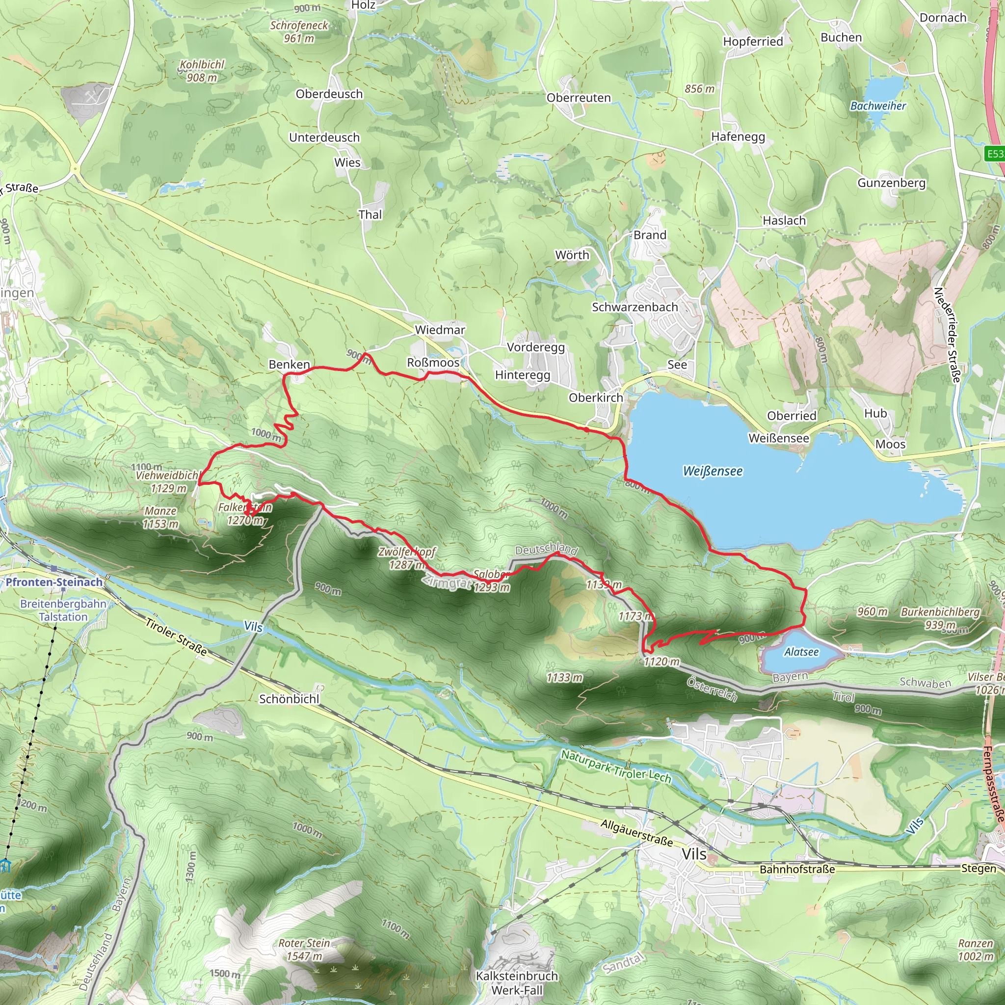 Weißensee, Salober and Alatsee via Maximiliansweg mobile static map