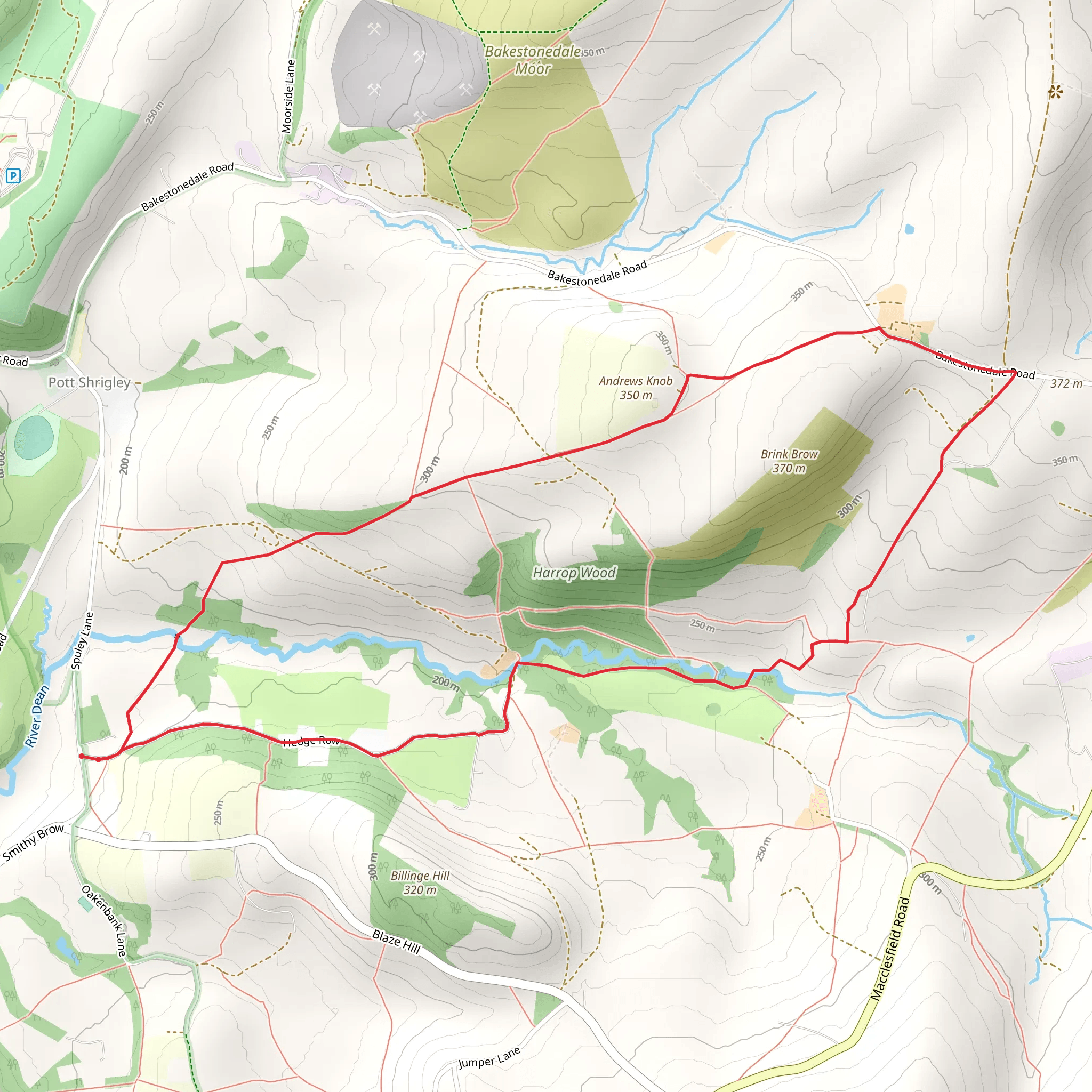 Pott Shrigley along Gritstone Way - Brink Brow and Harrop Wood mobile static map