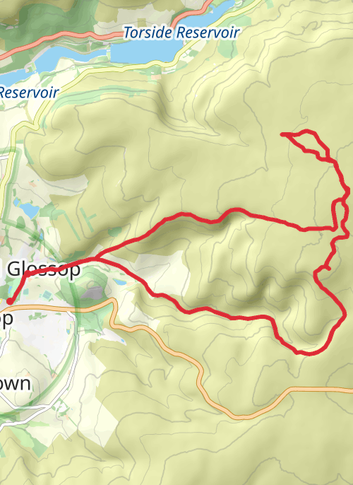 Hike on Bleaklow from Old Glossop mobile static map