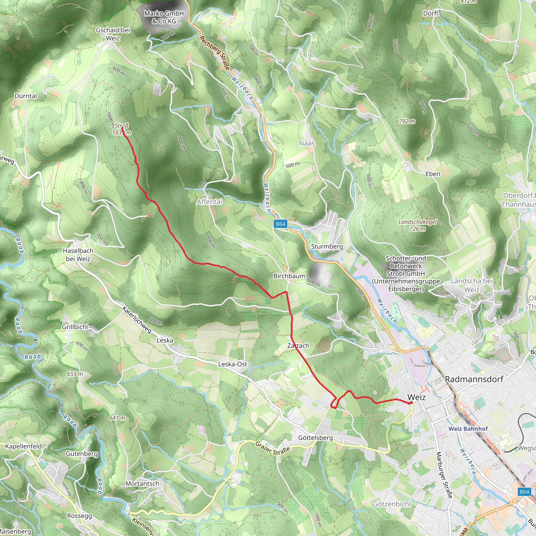 Weiz to Stross Hike mobile static map