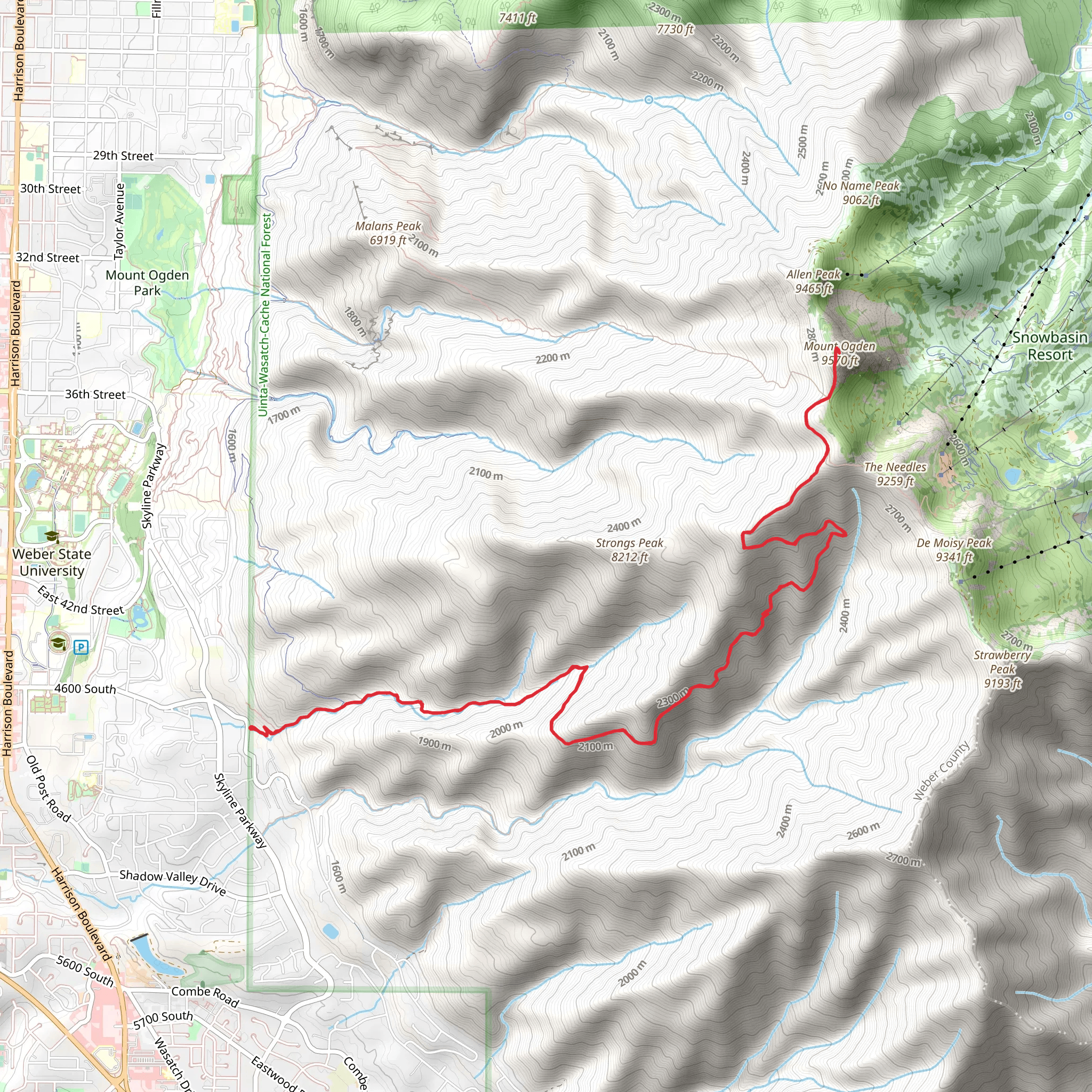 Mount Ogden via Beus Canyon Trail mobile static map
