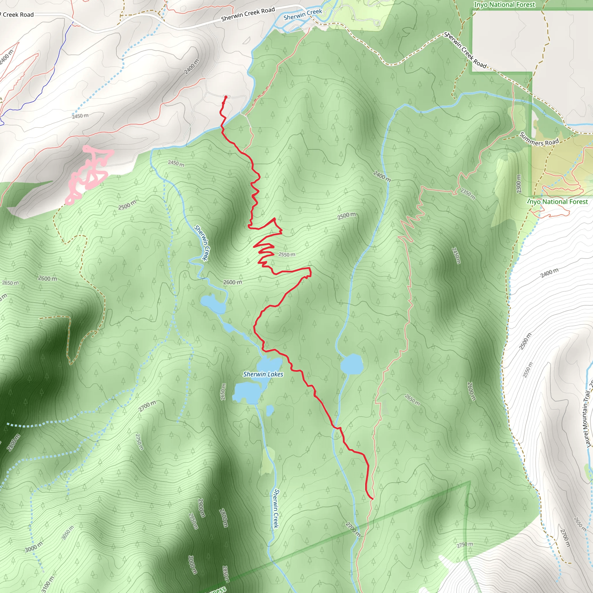 Sherwin Lakes Trail mobile static map