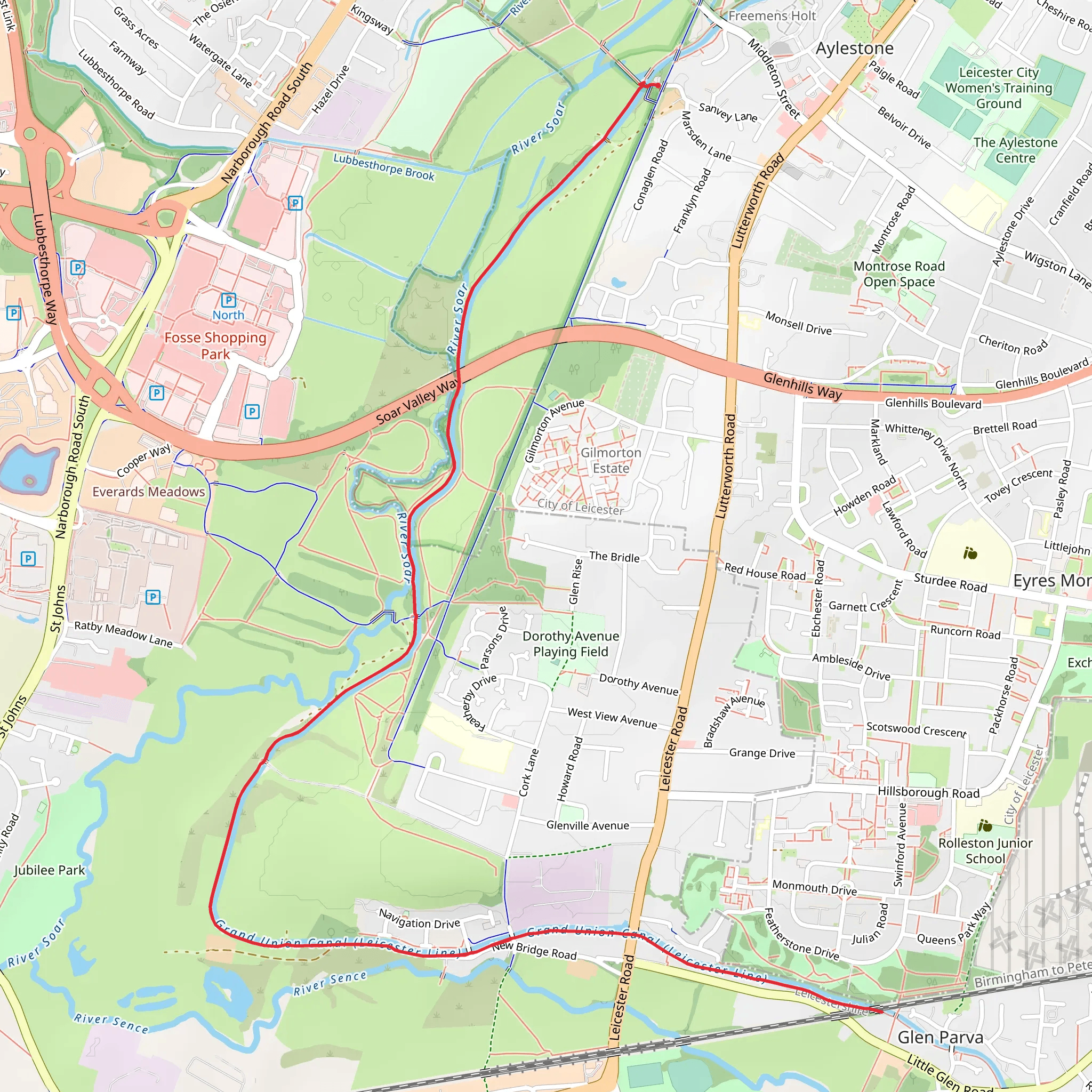 Grand Union Canal Walk - Aylestone Meadows mobile static map