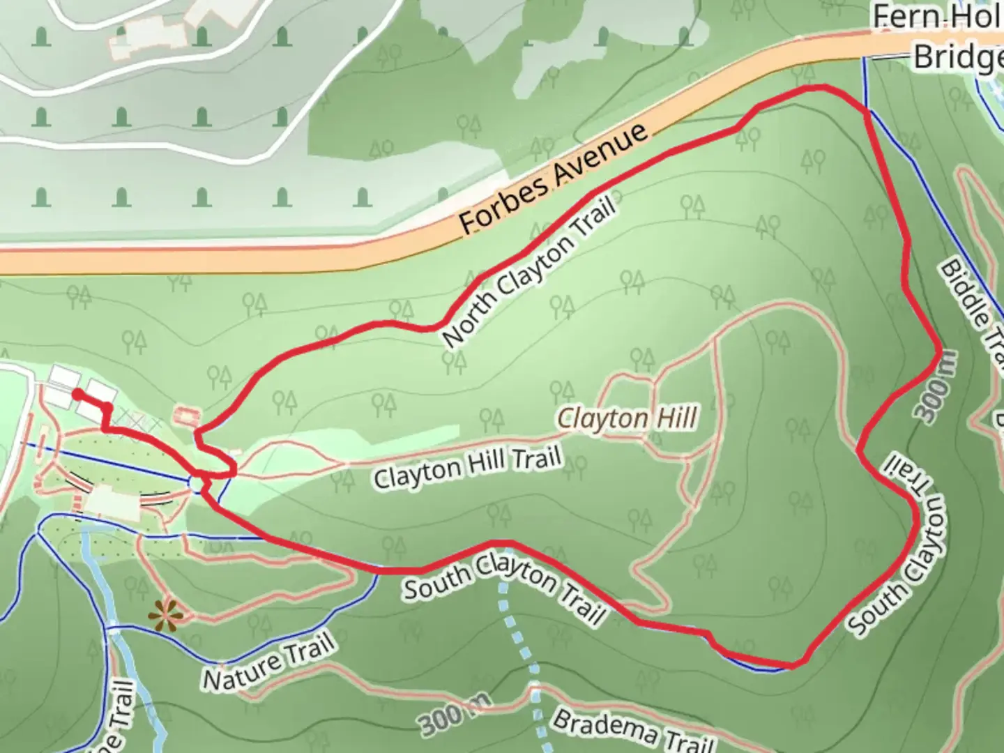 An image depicting the trail Clayton Hill Loop and its surrounding area.