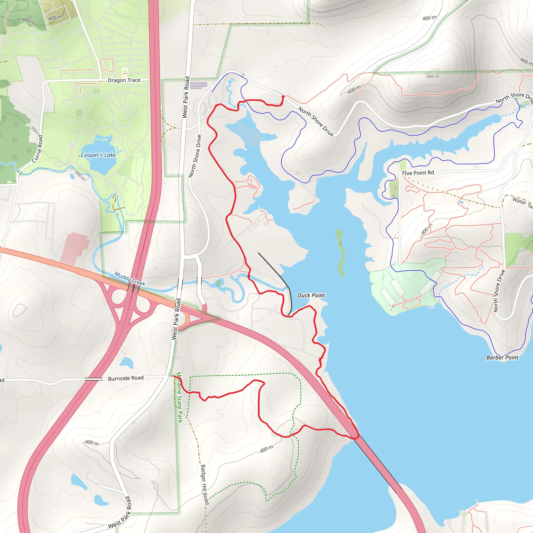 Shawood Park via Morraine Park Trail mobile static map