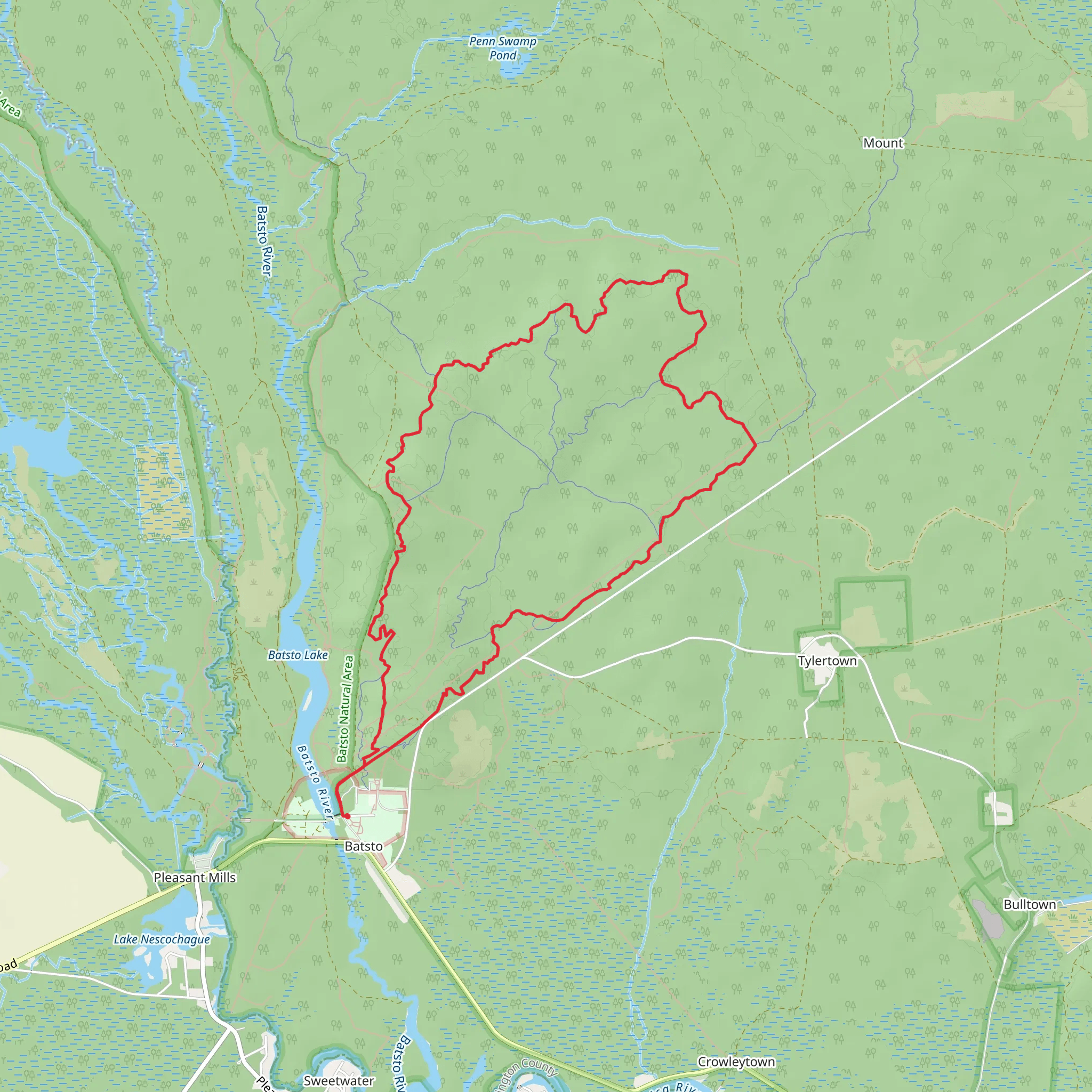 Batona Trail, Huckleberry Trail and Penn Branch Loop Trail mobile static map