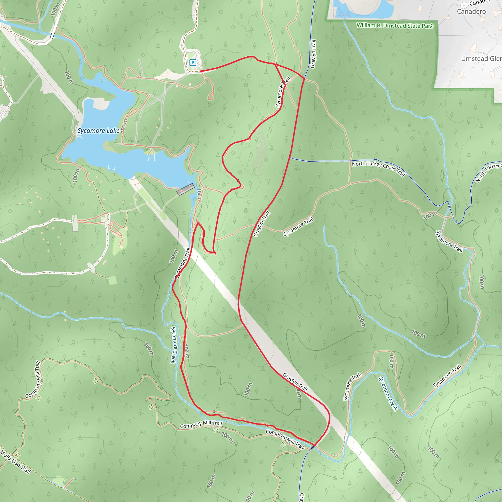 Sycamore and Graylyn Loop Trail mobile static map