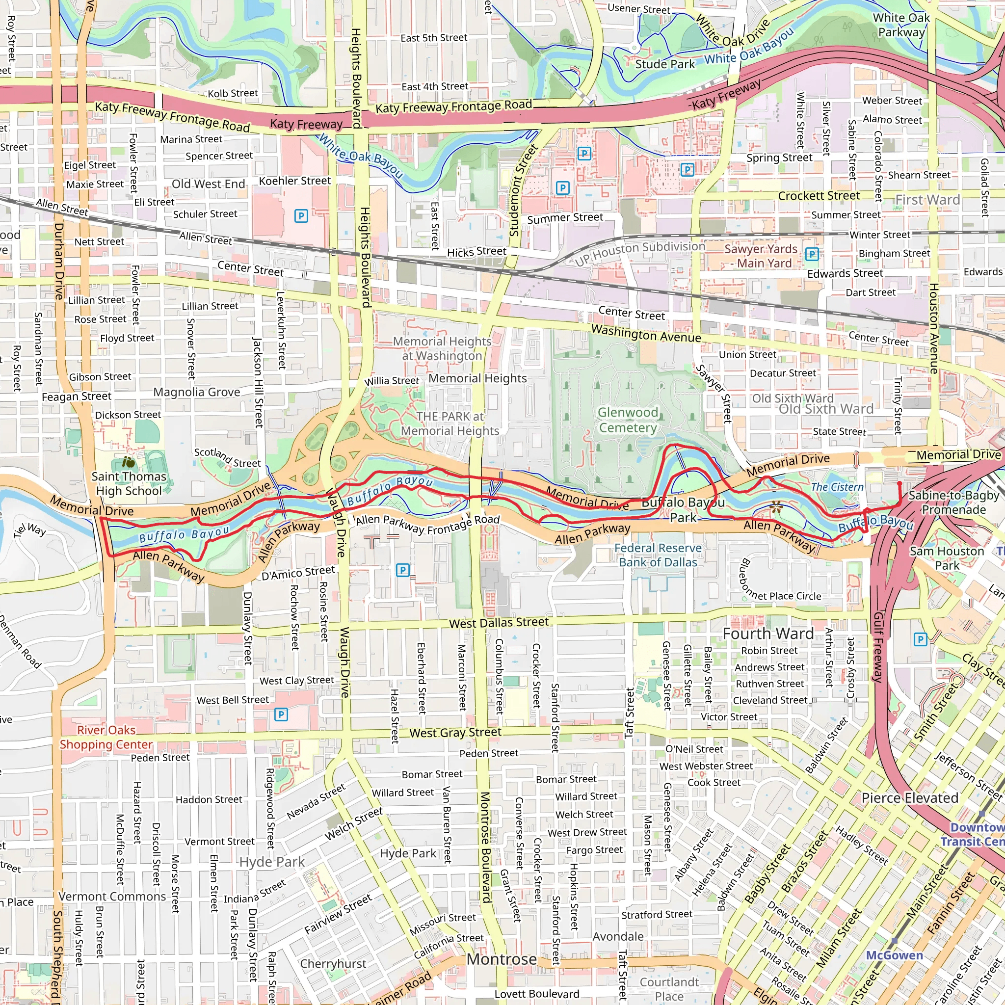 Buffalo Bayou Park via Kinder Footpath mobile static map