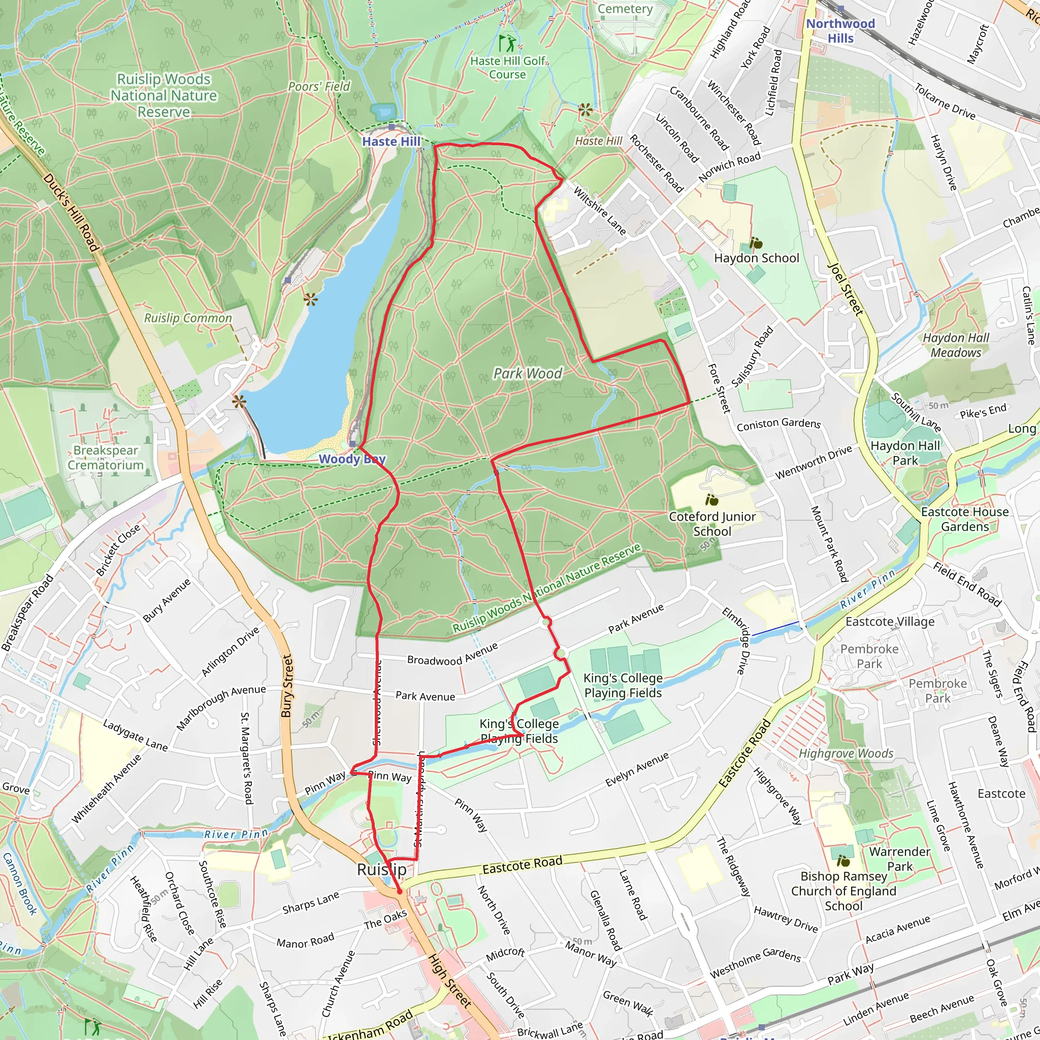 Wood Bay and Ruislip Lido Loop mobile static map