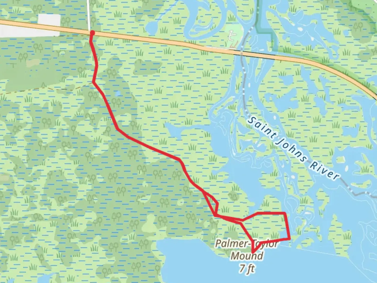 An image depicting the trail Palmer-Taylor Mound Loop and its surrounding area.