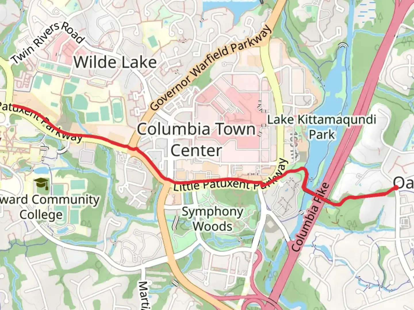 An image depicting the trail Little Patuxent Parkway and its surrounding area.