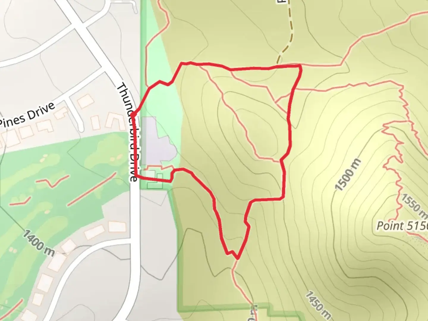 An image depicting the trail Thunderbird Drive Loop and its surrounding area.