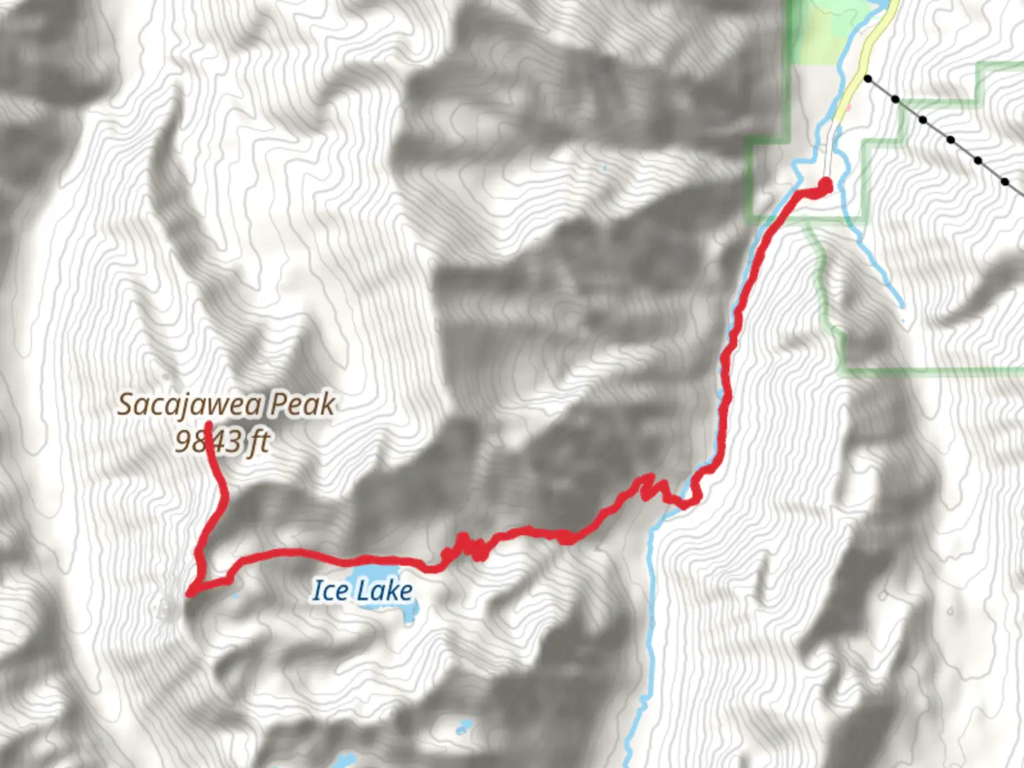 An image depicting the trail Ice Lake, Matterhorn and Sacajawea Peak via Ice Lake Trail and its surrounding area.