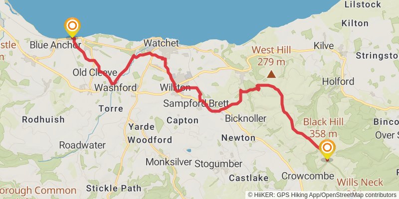 Blue Anchor to Widecombe in Moor via the Two Moors Way stage 4 Map