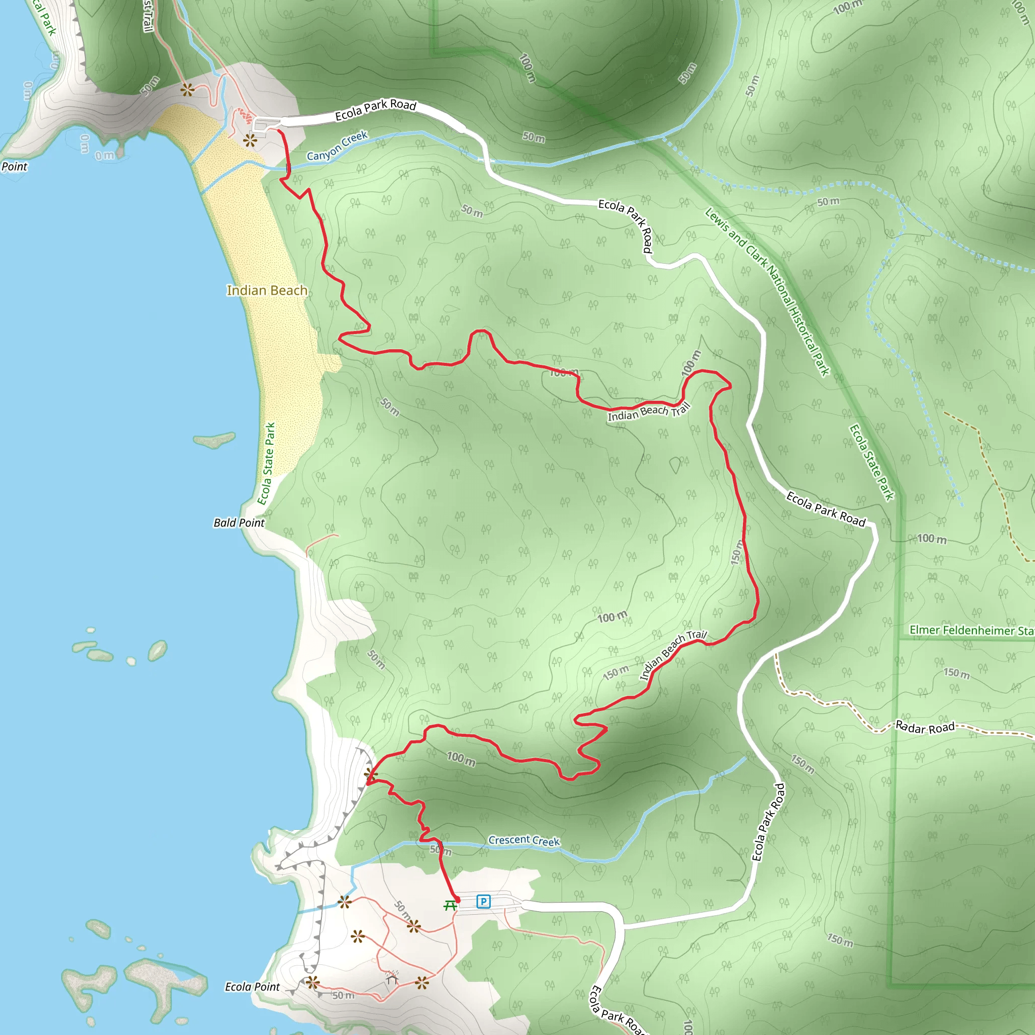 Indian Beach Trail mobile static map