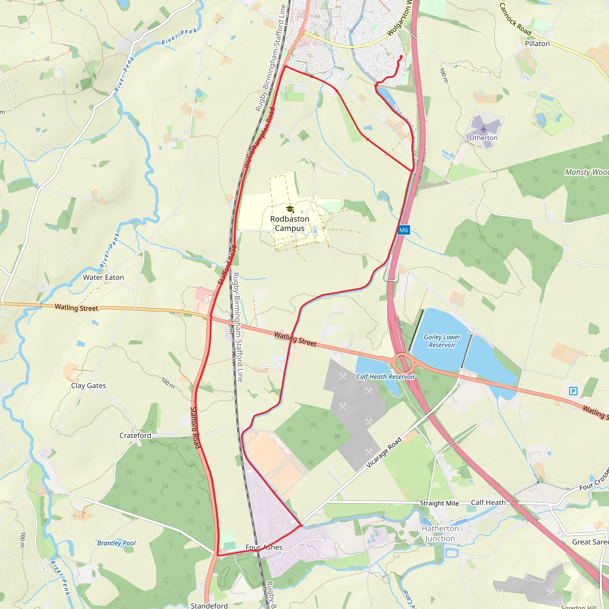 Gailey and Four Ashes Loop via Otherton Boat Haven mobile static map