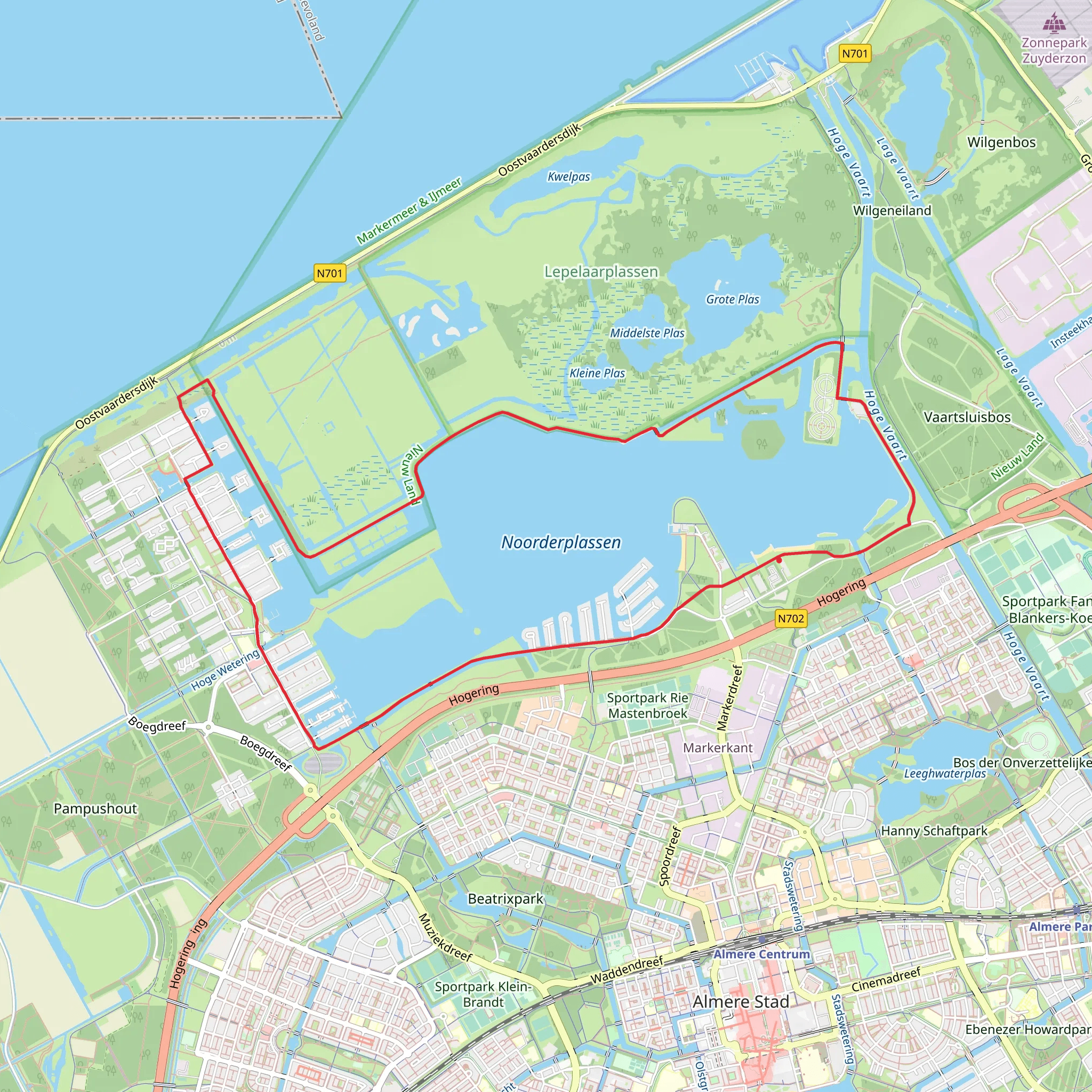 Noorderplassen via Lepelaarpad, Boelijn and Noorderleedeweg Loop mobile static map