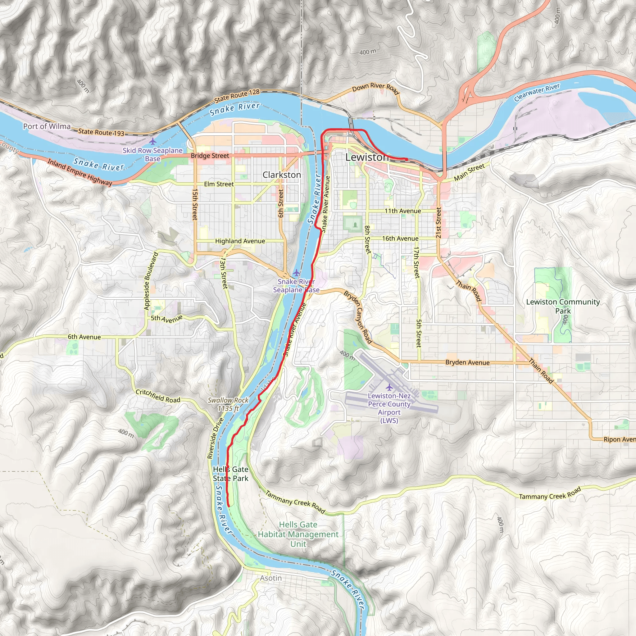 Snake River via Levee Path mobile static map