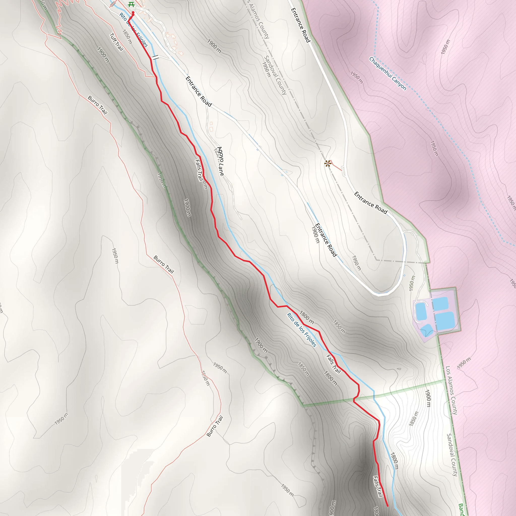 Upper Frijoles Falls and Lower Frijoles Falls mobile static map