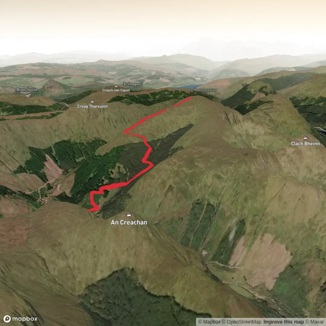 An image depicting the trail Beinn Mhor and Glen Massan and its surrounding area.