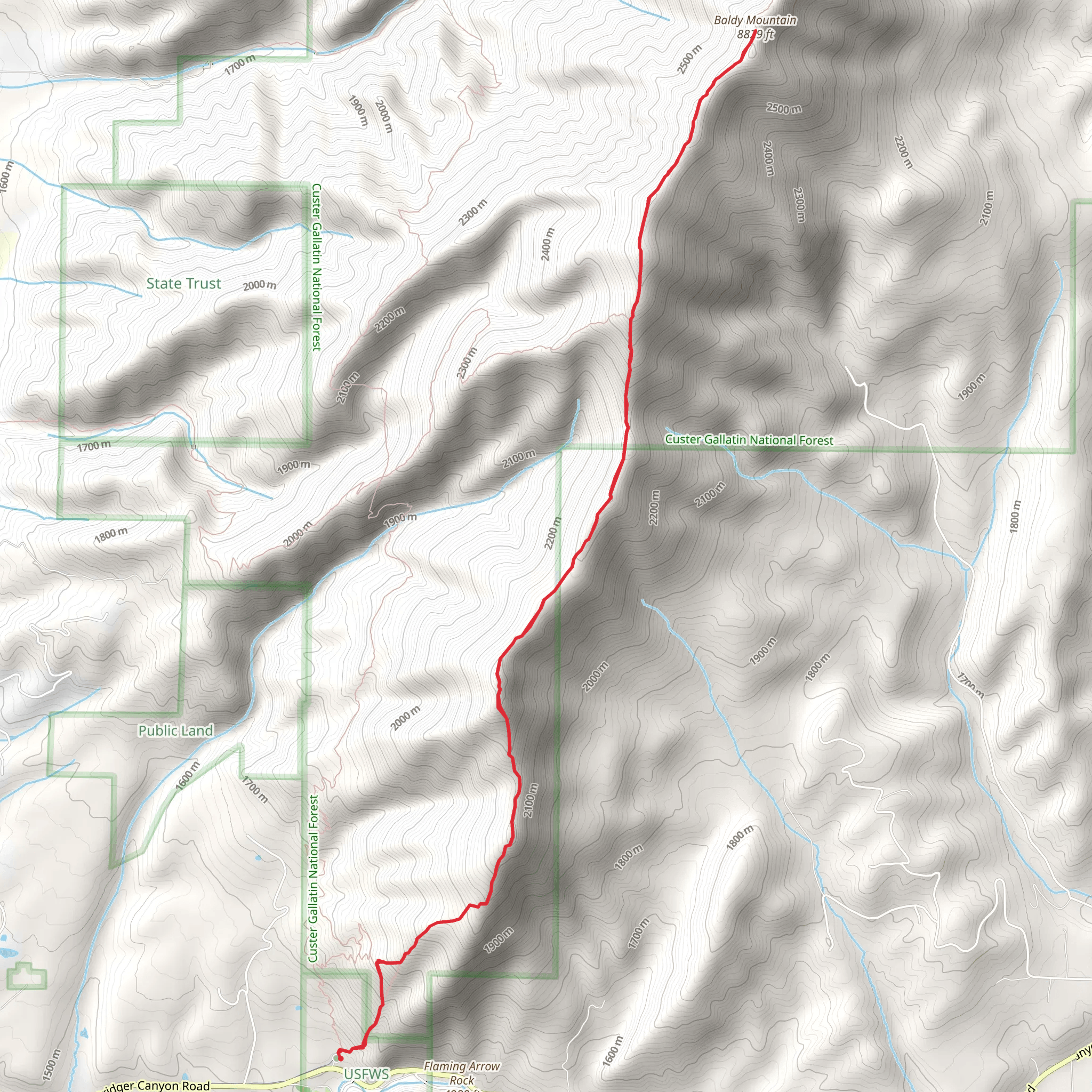 Baldy Mountain via Bridger Ridge and College 'M' Steep Trail mobile static map