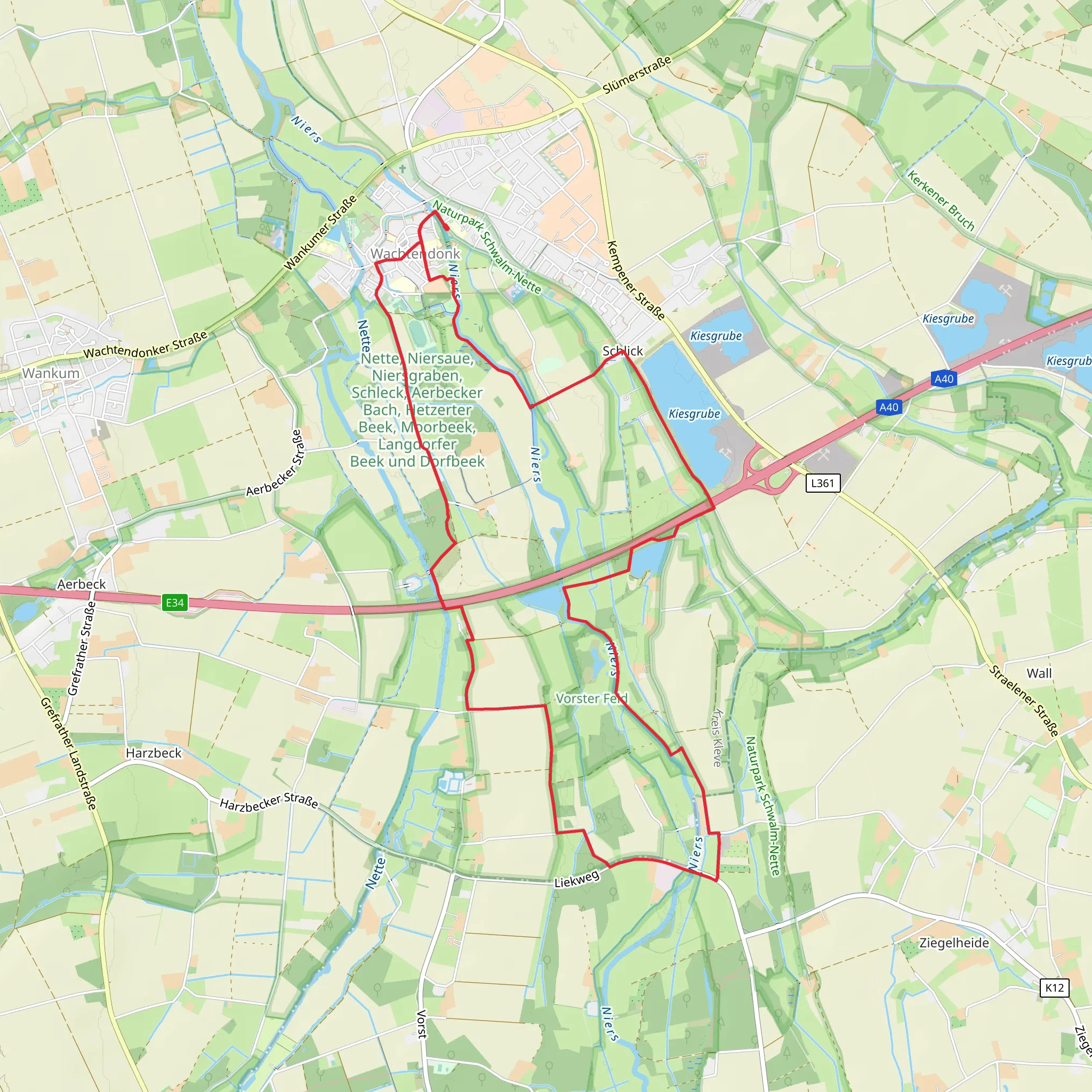 Kiesgrube via Erlebnispfad and Xanten-Hinsbeck mobile static map