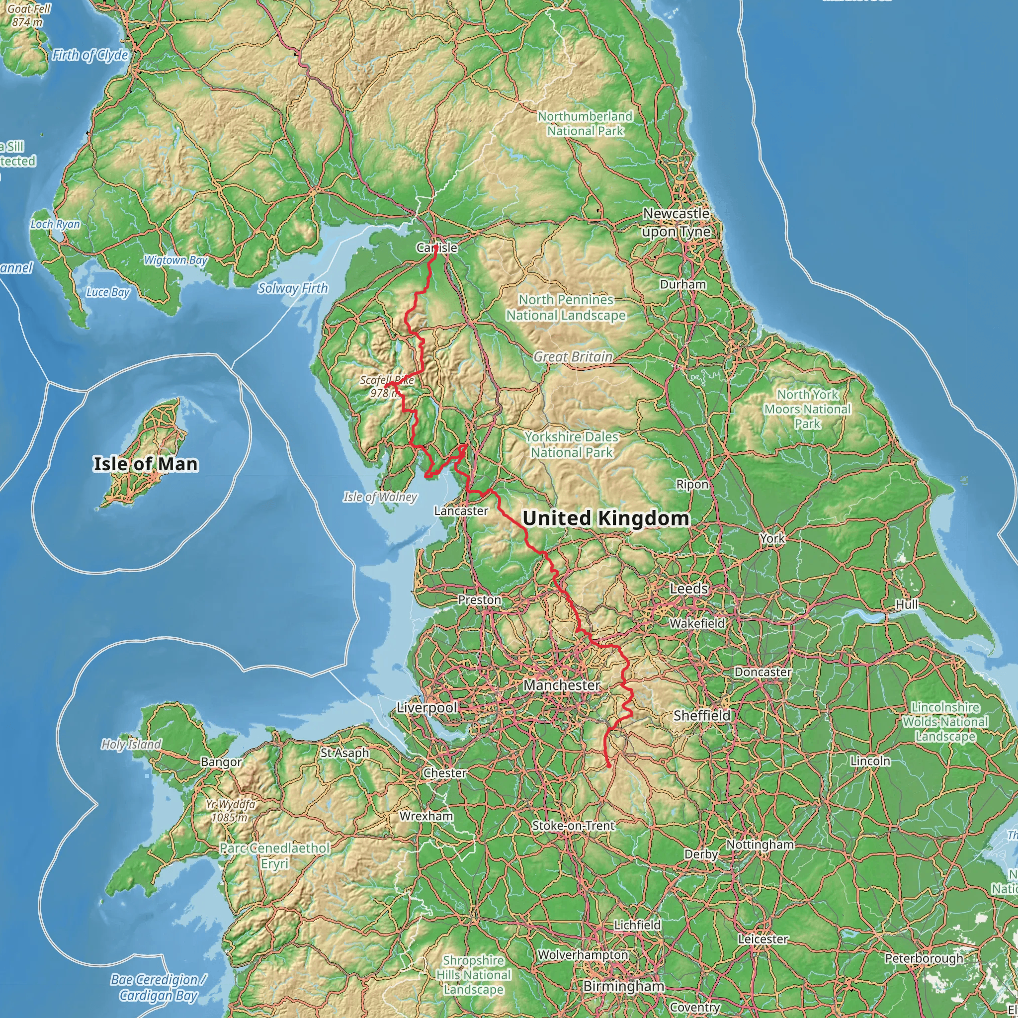 Three Shire Heads to Carlisle Walk mobile static map