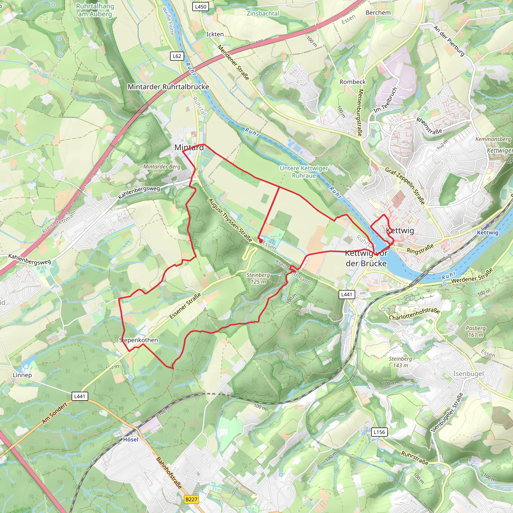 Mintarder Weg, Ruhrhöhenweg and Mintarder Weg mobile static map