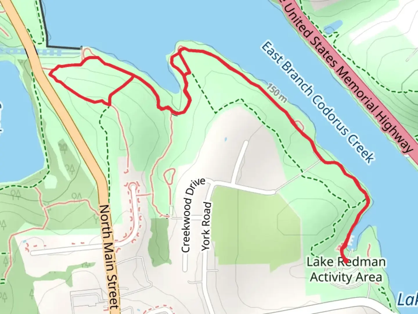 An image depicting the trail Lake Redman Activity Area Loop Trail and its surrounding area.