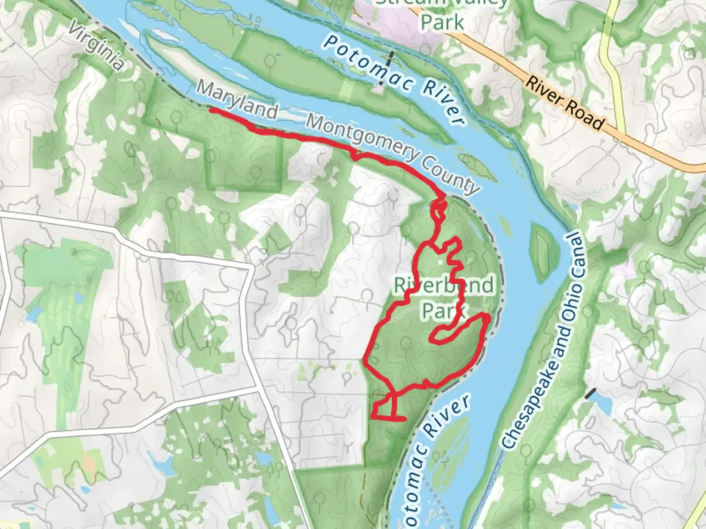 An image depicting the trail Madison's Escape Trail, Potomac Heritage Trail and Bootlegger Trail Loop and its surrounding area.