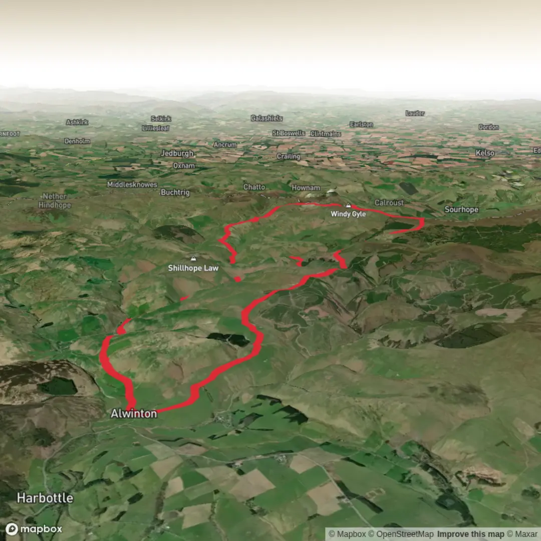 An image depicting the trail Windy Gyle, Hindside Knowe and Shillmoor Loop and its surrounding area.