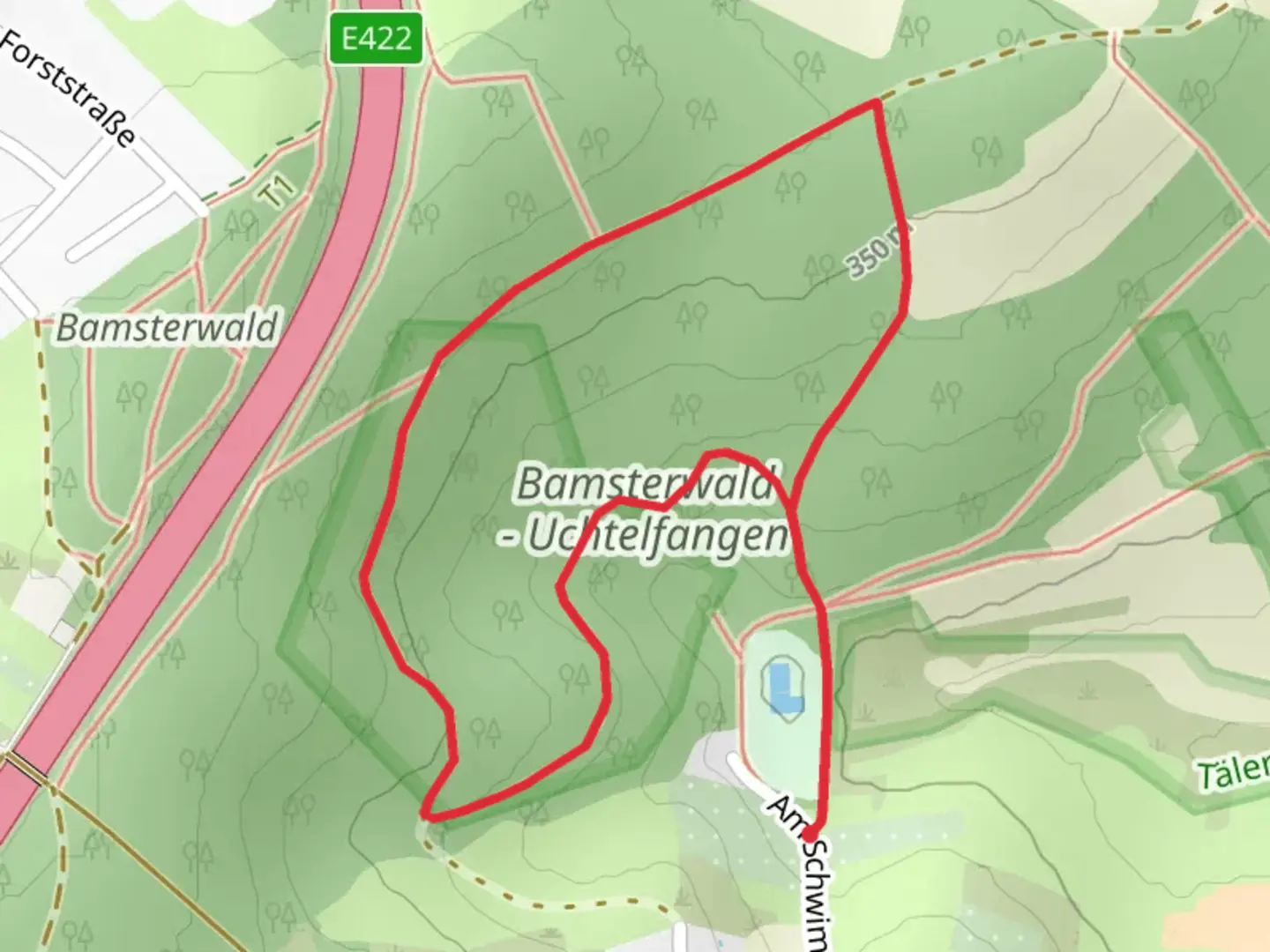 An image depicting the trail Bamsterwald Uchtelfangen Loop and its surrounding area.