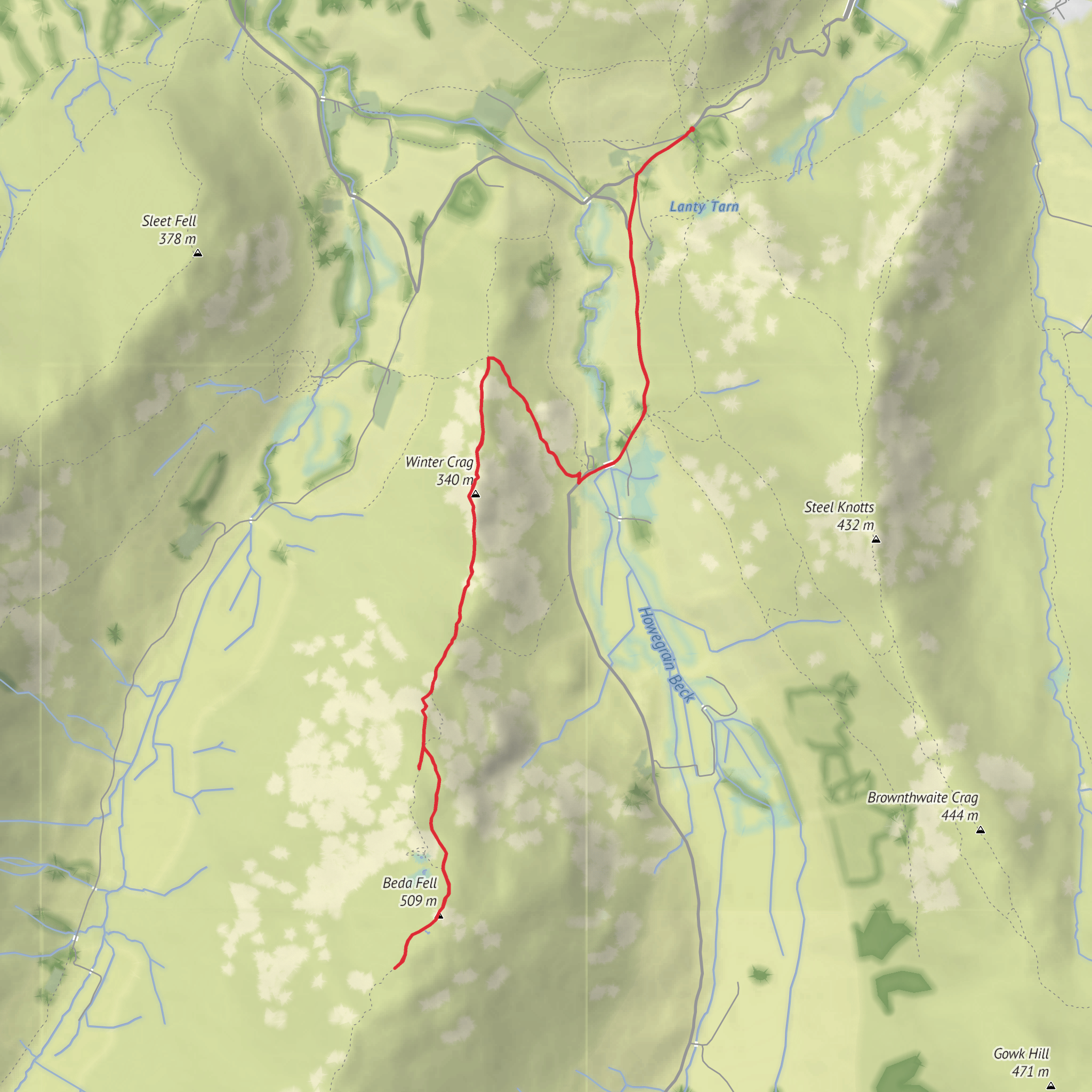 Beda Fell out and back mobile static map