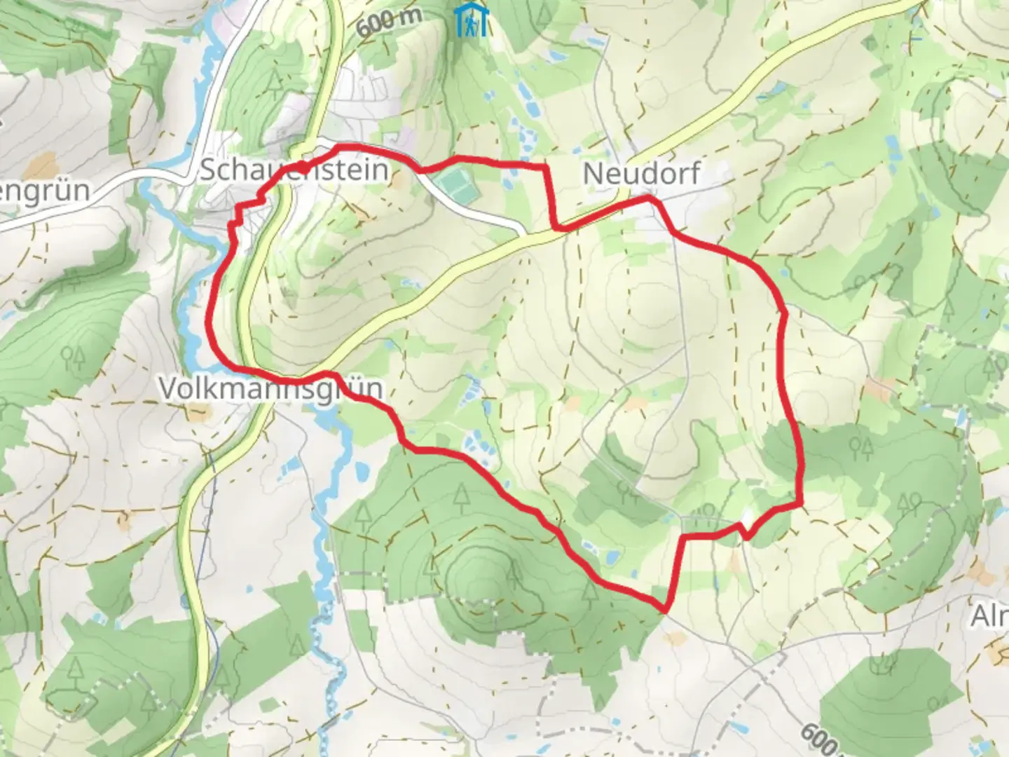 An image depicting the trail Handweber Weg and its surrounding area.