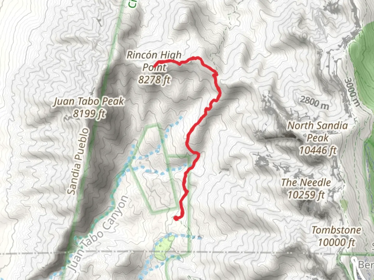 An image depicting the trail Piedra Lisa South Trail and Rincon Trail and its surrounding area.