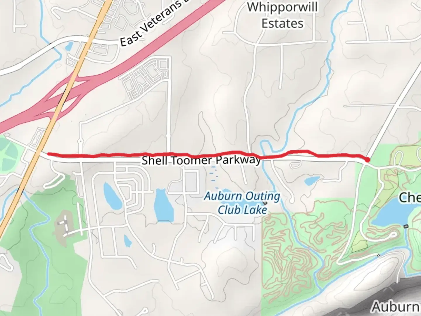 An image depicting the trail Shell Toomer Parkway Walk along and its surrounding area.