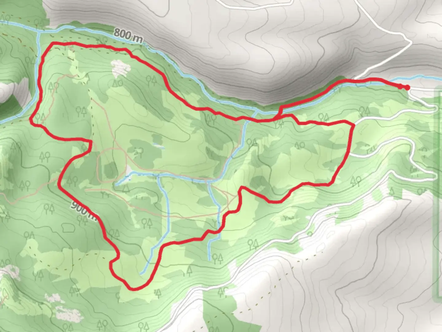 An image depicting the trail Robinson Creek and Ainsley Creek Loop and its surrounding area.