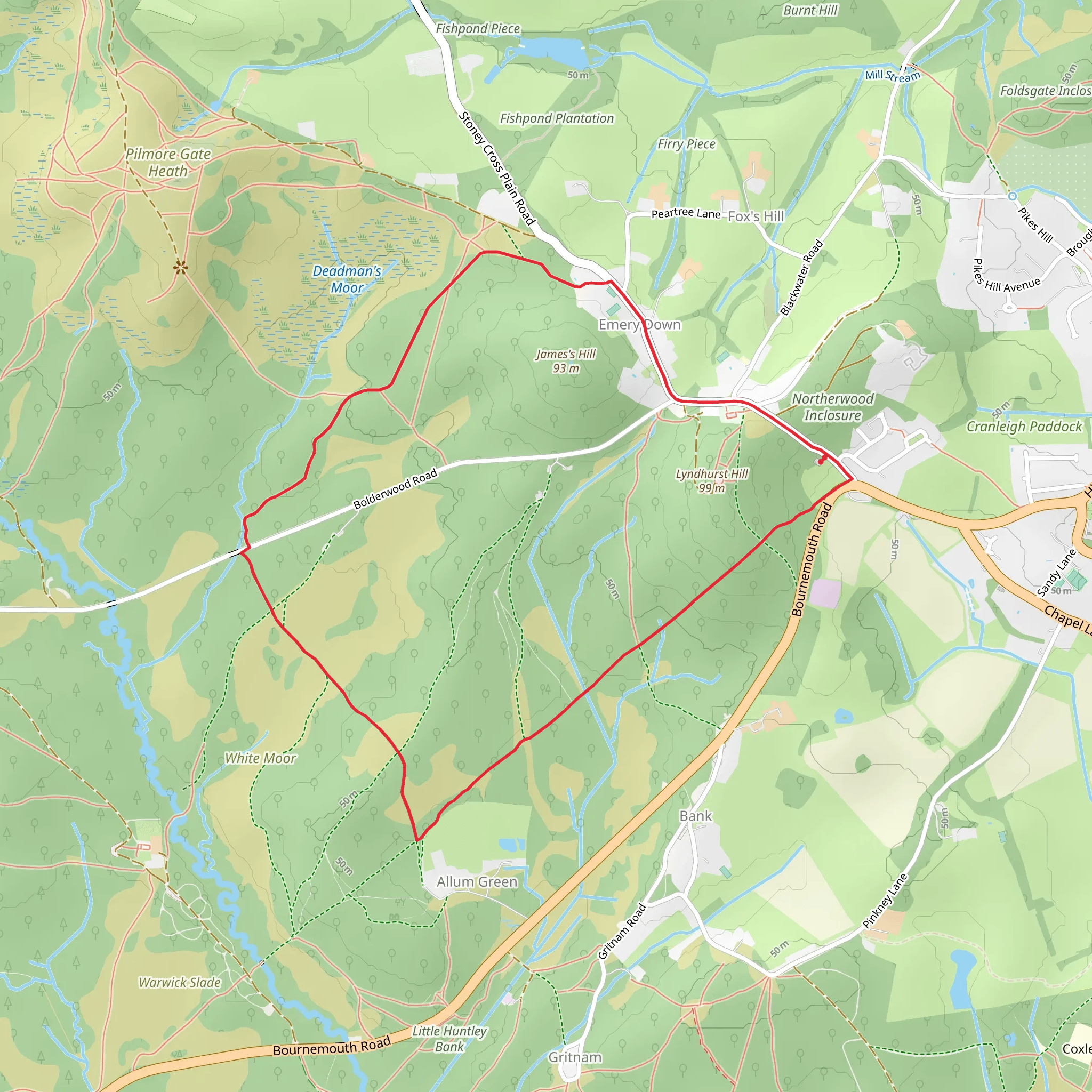Bloom Hill and Lyndhurst Hill via Cut Walk mobile static map