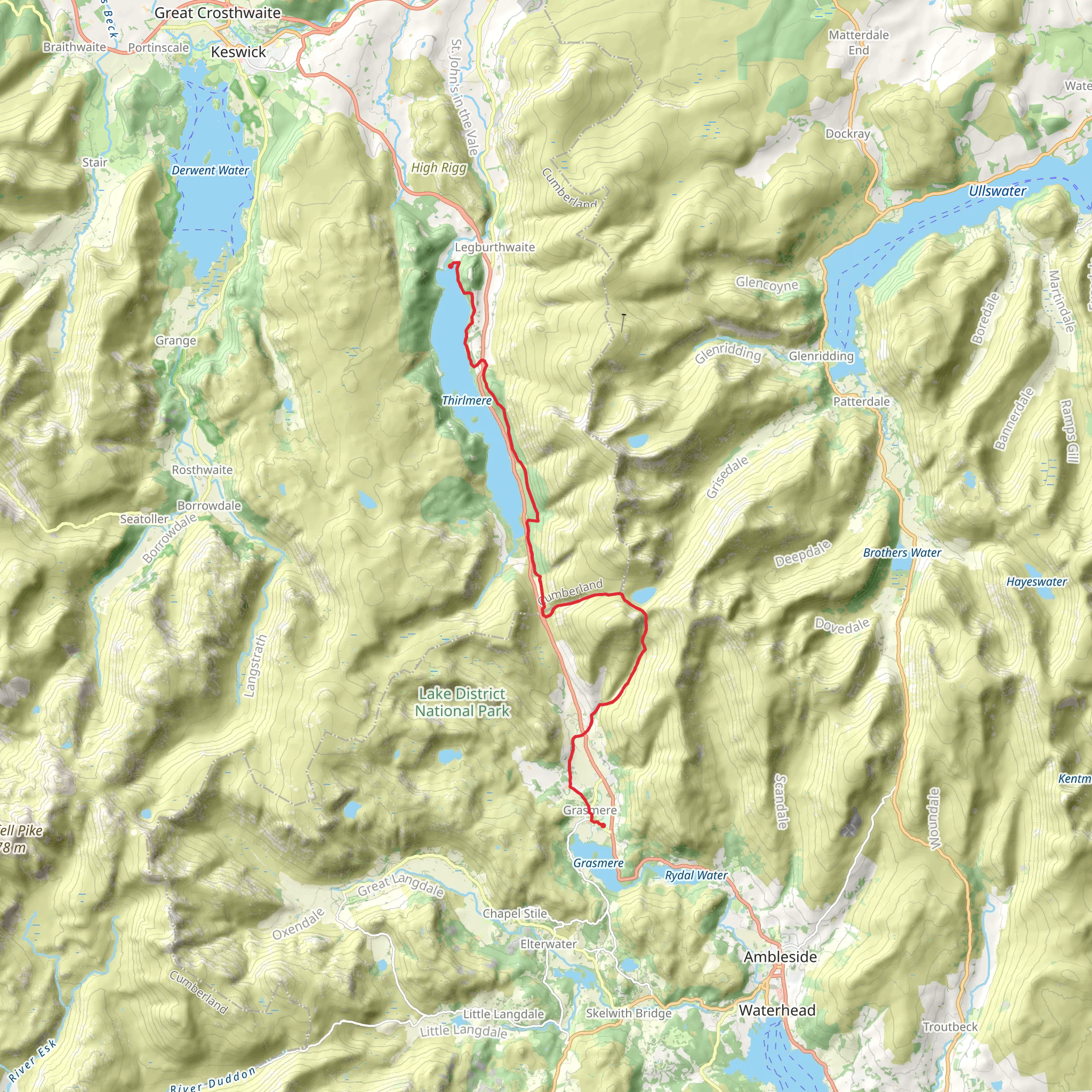 Grasmere to Thirlmere Walk mobile static map