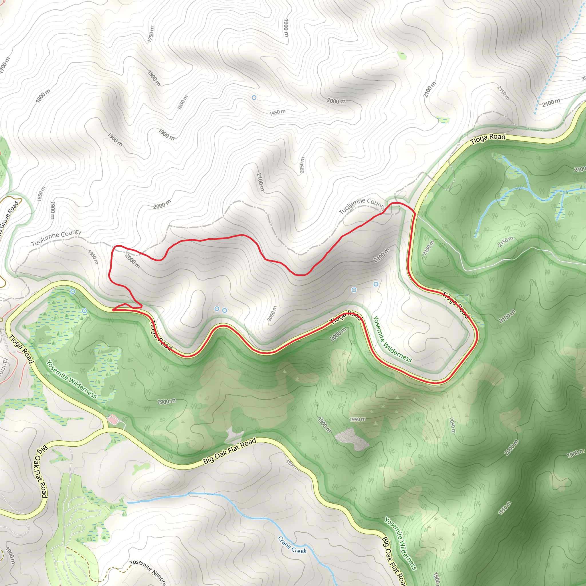 Tioga Pass Road and Old Big Oak Flat Road Loop mobile static map
