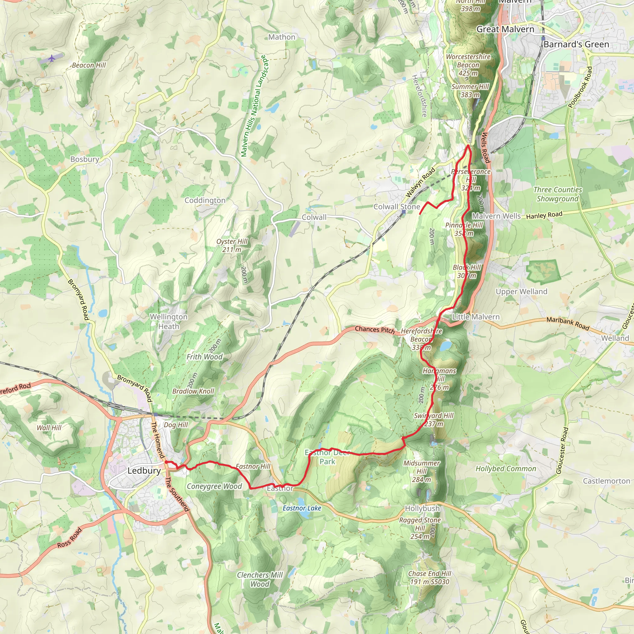 Ledbury-Eastnor Castle-Malvern Hills mobile static map