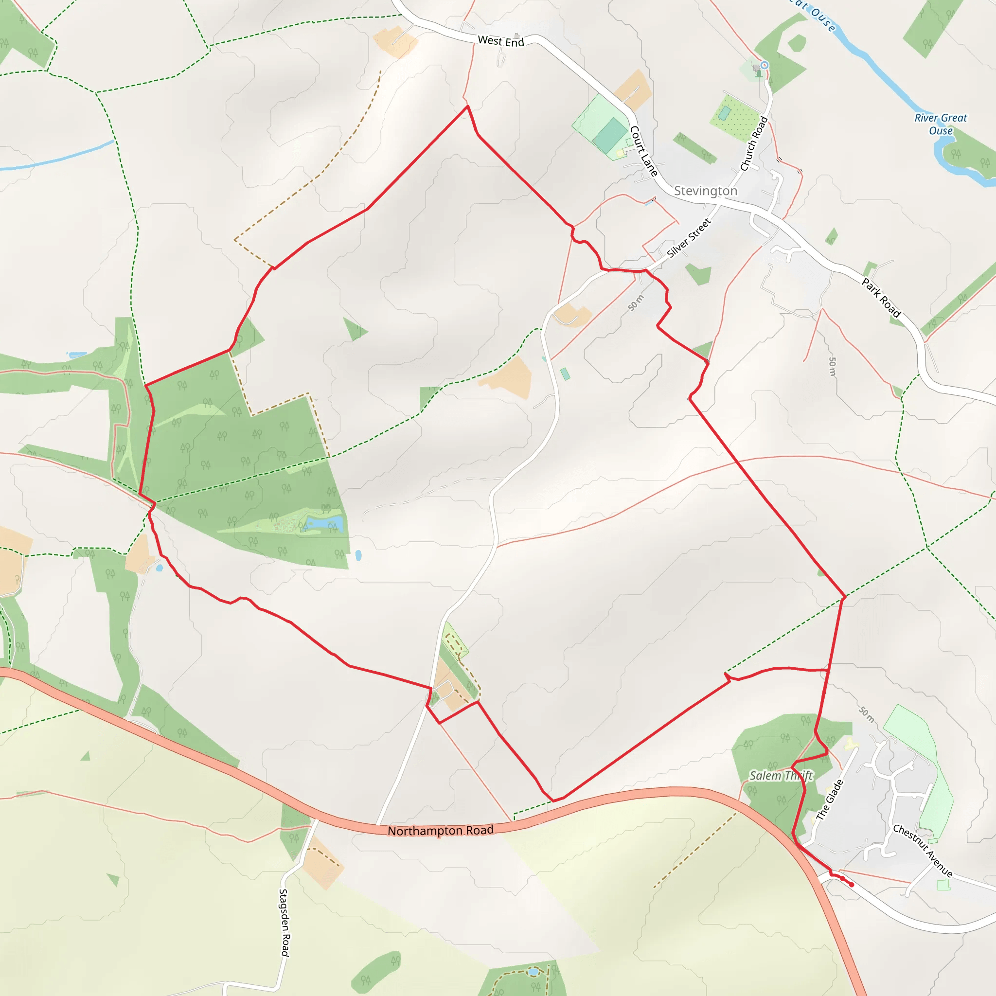 Salem Thrift and Stevington Country Park Loop mobile static map