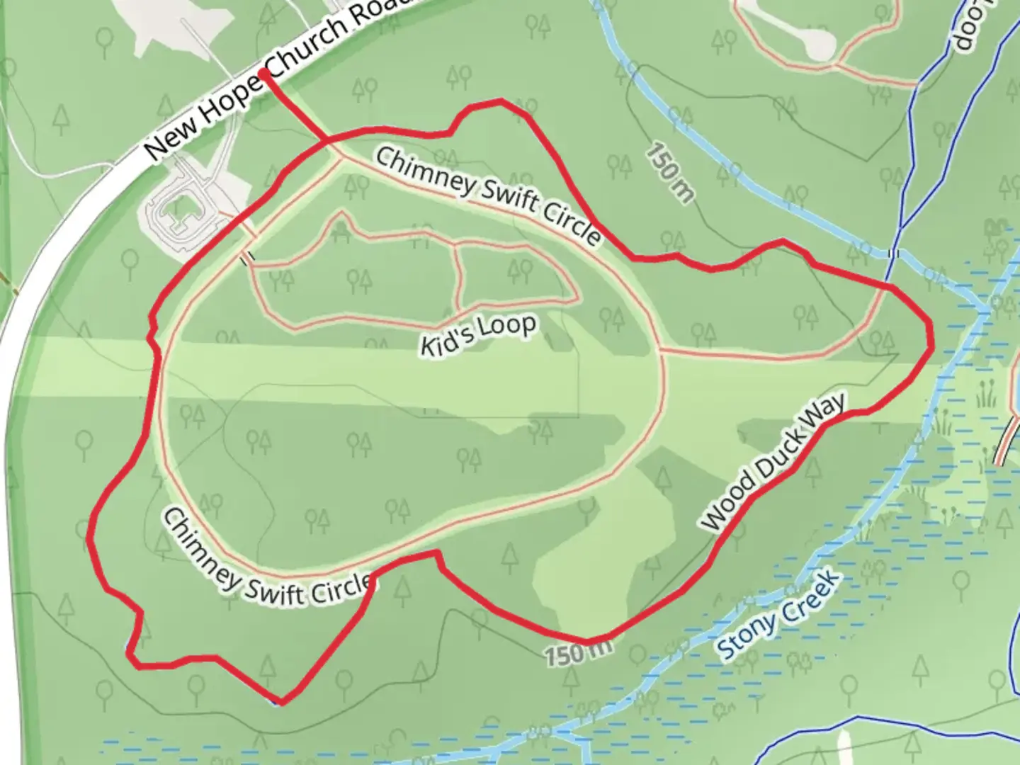 An image depicting the trail Wood Duck Loop Way and its surrounding area.