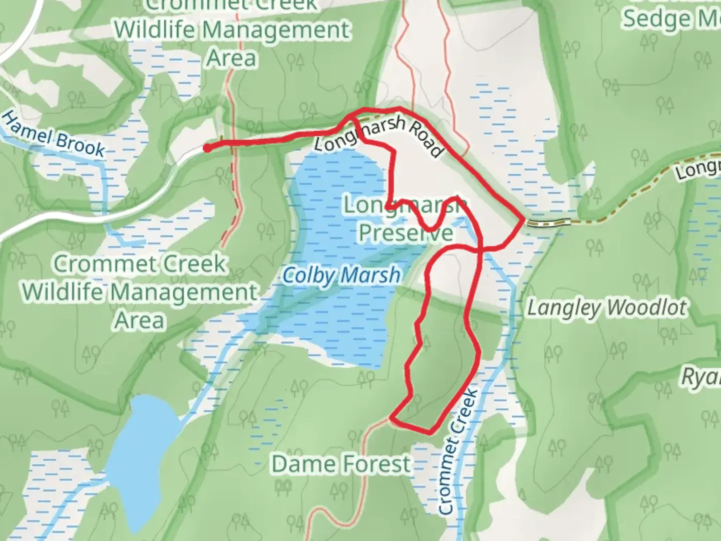 An image depicting the trail Langmaid Farm and Crommet Creek Loop via Sweet Trail and its surrounding area.