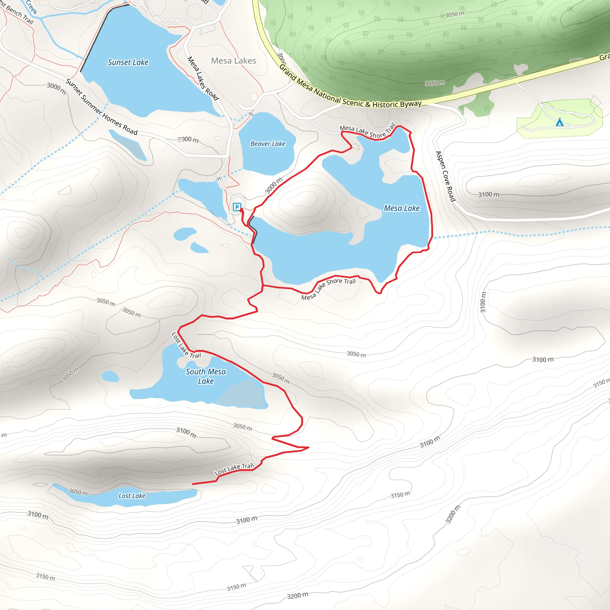 Lost Lake, South Mesa Lake and Mesa Lake Shore Trail mobile static map